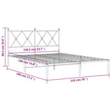 Metal Bed Frame without Mattress with Headboard White 135x190 cm