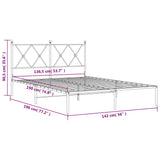 Metal Bed Frame without Mattress with Headboard White 135x190 cm - Low Angle