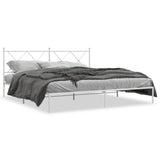 Metal Bed Frame without Mattress with Headboard White 183x203 cm King - Front View