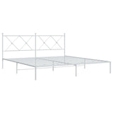 Metal Bed Frame without Mattress with Headboard White 183x203 cm King - Side View