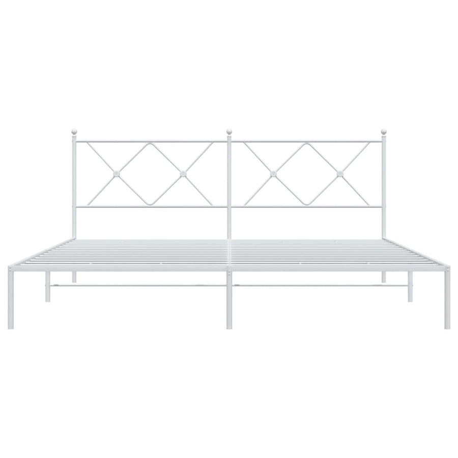 Metal Bed Frame without Mattress with Headboard White 183x203 cm King