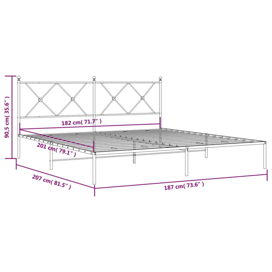 Metal Bed Frame without Mattress with Headboard White 183x203 cm King