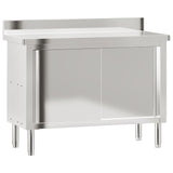 Kitchen Work Table with Sliding Doors Stainless Steel - Front View