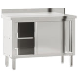 Kitchen Work Table with Sliding Doors Stainless Steel - Rear View