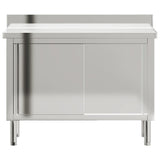 Kitchen Work Table with Sliding Doors Stainless Steel - Close-Up Angle