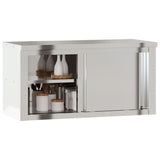 Kitchen Wall Cabinet with Sliding Doors Stainless Steel - Top-Down View
