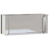 Kitchen Wall Cabinet with Sliding Doors Stainless Steel - Front View
