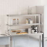 Work Table Overshelf 2-Tier 110x30x65 cm Stainless Steel - Side View