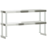 Work Table Overshelf 2-Tier 110x30x65 cm Stainless Steel - Close-Up Angle