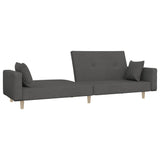 2-Seater Sofa Bed with Two Pillows Dark Grey Fabric - Top-Down View