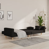 2-Seater Sofa Bed with Two Pillows Black Fabric - Side View