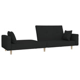 2-Seater Sofa Bed with Two Pillows Black Fabric - Top-Down View