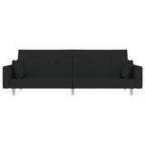 2-Seater Sofa Bed with Two Pillows Black Fabric - 45-Degree Angle