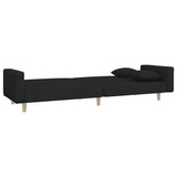 2-Seater Sofa Bed with Two Pillows Black Fabric - Rear View