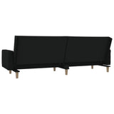2-Seater Sofa Bed with Two Pillows Black Fabric - Low Angle