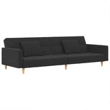 2-Seater Sofa Bed with Two Pillows Dark Grey Fabric - Front View