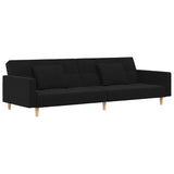 2-Seater Sofa Bed with Two Pillows Black Fabric - Front View