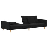 2-Seater Sofa Bed with Two Pillows Black Fabric - 45-Degree Angle