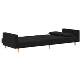 2-Seater Sofa Bed with Two Pillows Black Fabric - Rear View