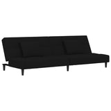 2-Seater Sofa Bed with Two Pillows Black Velvet - Front View