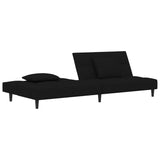 2-Seater Sofa Bed with Two Pillows Black Velvet - 45-Degree Angle