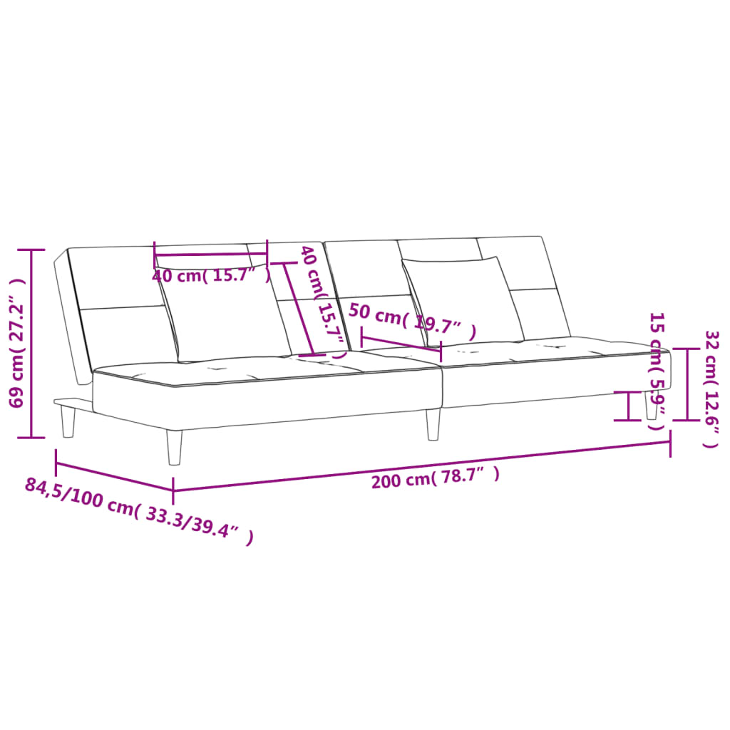 2-Seater Sofa Bed with Two Pillows Black Velvet