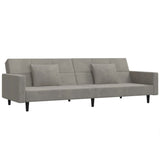 2-Seater Sofa Bed with Two Pillows Light Grey Velvet - Front View