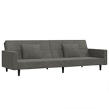 2-Seater Sofa Bed with Two Pillows Dark Grey Velvet - Front View