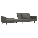 2-Seater Sofa Bed with Two Pillows Dark Grey Velvet - 45-Degree Angle