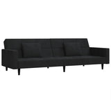 2-Seater Sofa Bed with Two Pillows Black Velvet - Front View