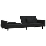 2-Seater Sofa Bed with Two Pillows Black Velvet - 45-Degree Angle