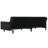 2-Seater Sofa Bed with Two Pillows Black Velvet - Low Angle