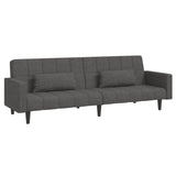 2-Seater Sofa Bed with Two Pillows Dark Grey Fabric - Front View
