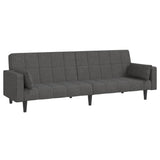 2-Seater Sofa Bed with Two Pillows Dark Grey Fabric - 45-Degree Angle