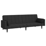 2-Seater Sofa Bed with Two Pillows Black Fabric - Front View