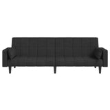 2-Seater Sofa Bed with Two Pillows Black Fabric - 45-Degree Angle
