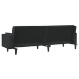 2-Seater Sofa Bed with Two Pillows Black Fabric - Close-Up Angle