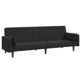 2-Seater Sofa Bed with Two Pillows Black Velvet - Front View