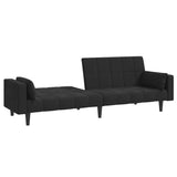 2-Seater Sofa Bed with Two Pillows Black Velvet - Top-Down View