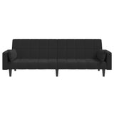2-Seater Sofa Bed with Two Pillows Black Velvet - 45-Degree Angle