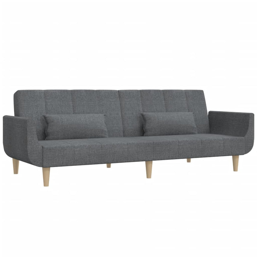 2-Seater Sofa Bed with Two Pillows Light Grey Fabric