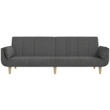 2-Seater Sofa Bed with Two Pillows Dark Grey Fabric - 45-Degree Angle