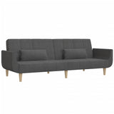 2-Seater Sofa Bed with Two Pillows Dark Grey Fabric - Close-Up Angle