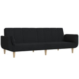 2-Seater Sofa Bed with Two Pillows Black Fabric - Front View