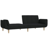 2-Seater Sofa Bed with Two Pillows Black Fabric - Top-Down View