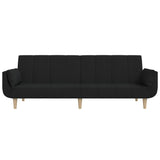 2-Seater Sofa Bed with Two Pillows Black Fabric - 45-Degree Angle