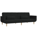 2-Seater Sofa Bed with Two Pillows Black Fabric - Close-Up Angle