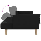 2-Seater Sofa Bed with Two Pillows Black Fabric - Low Angle