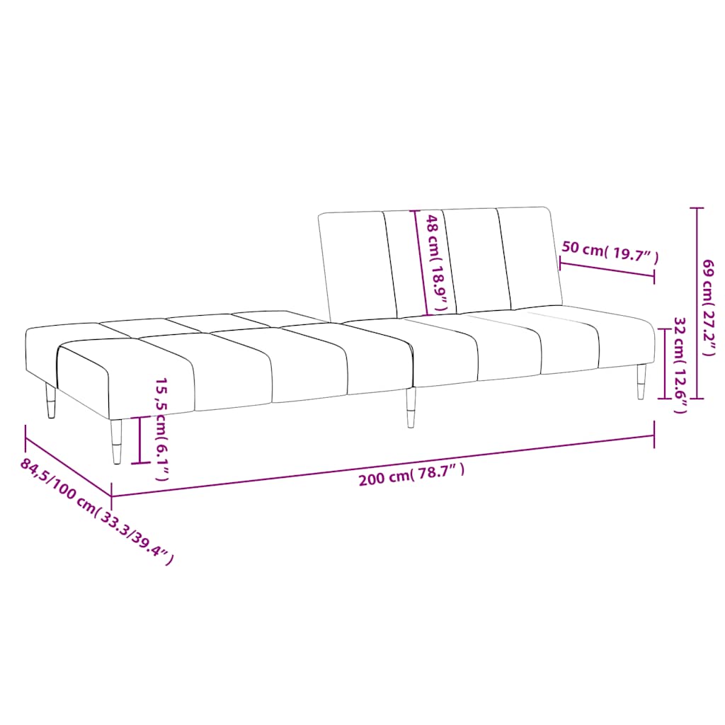 2-Seater Sofa Bed Light Grey Velvet