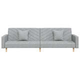 2-Seater Sofa Bed with Two Pillows Light Grey Fabric - 45-Degree Angle